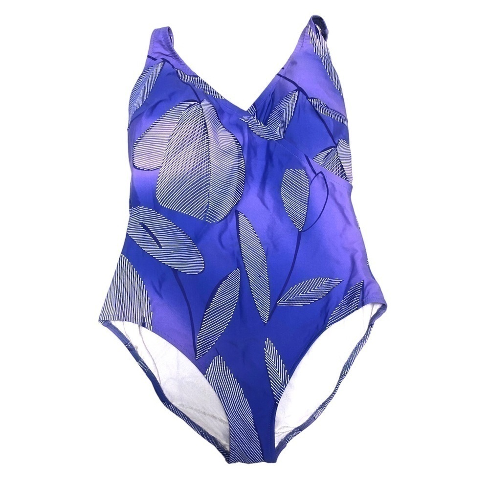 Gideon OBERSON - Blue & White V-Neck Modest Tank One-Piece Swimsuit - Size 18